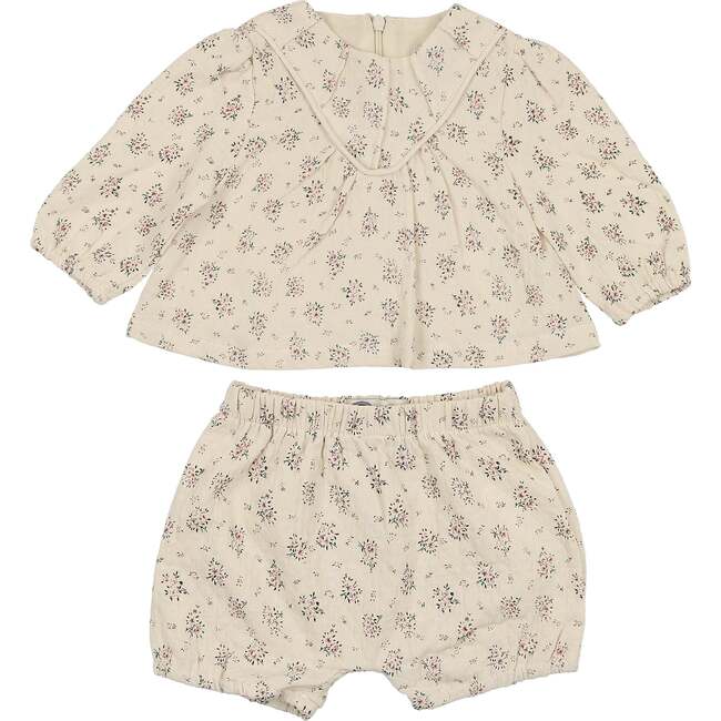 Winter Forest Long Puff Sleeve Top & Short 2-Piece Set, Ivory