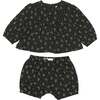 Winter Forest Long Puff Sleeve Top & Short 2-Piece Set, Black - Mixed Apparel Set - 1 - thumbnail