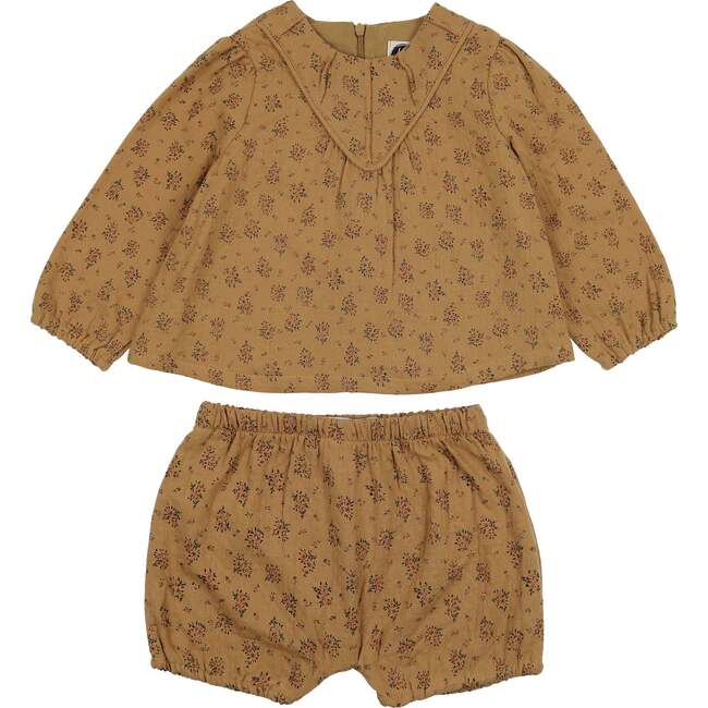 Winter Forest Long Puff Sleeve Top & Short 2-Piece Set, Cream