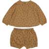 Winter Forest Long Puff Sleeve Top & Short 2-Piece Set, Cream - Mixed Apparel Set - 1 - thumbnail