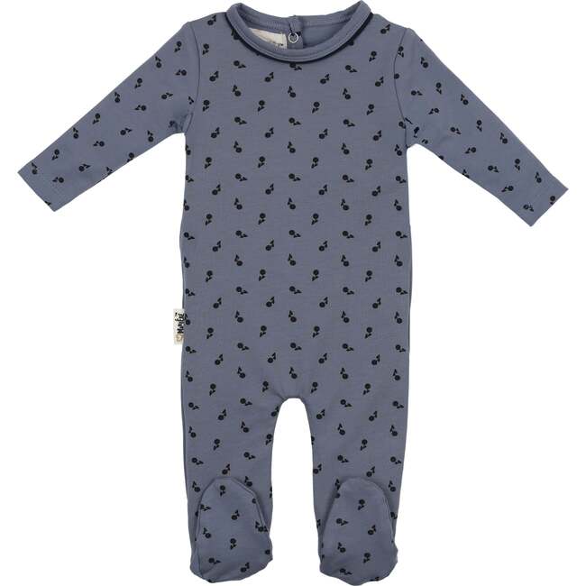 Winter Berries Round Neck Long Sleeve Footie, Dusty Blue - Footie Pajamas - 1