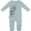 Watercolor Leaves Long Sleeve Footie, Powder Blue - Footie Pajamas - 1 - thumbnail