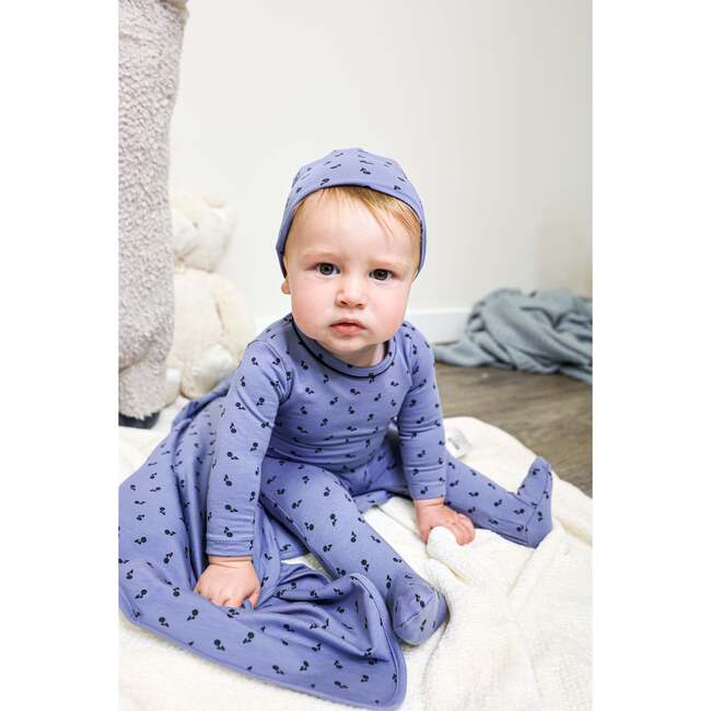 Winter Berries Round Neck Long Sleeve Footie, Dusty Blue - Footie Pajamas - 3