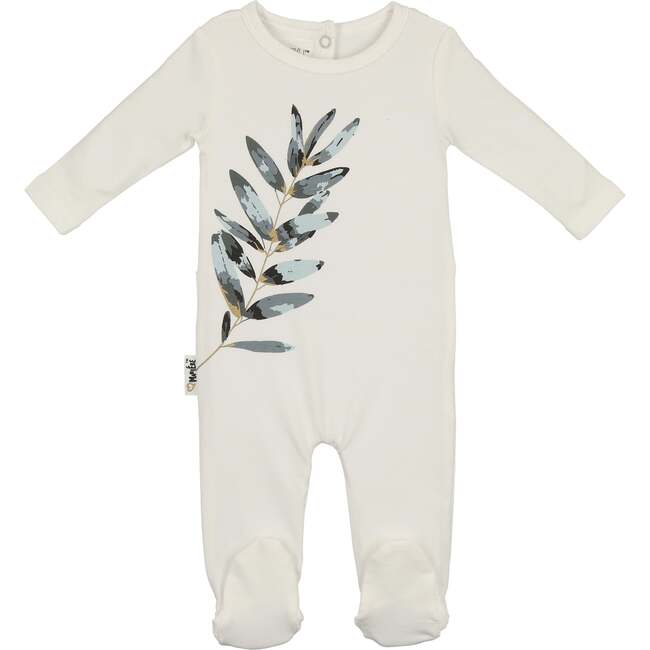 Watercolor Leaves Long Sleeve Footie, Cream - Footie Pajamas - 1