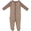 Waffle Round Neck Long Sleeve Snap Footie, Taupe - Footie Pajamas - 1 - thumbnail