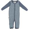 Waffle Round Neck Long Sleeve Snap Footie, Dusty Blue - Footie Pajamas - 1 - thumbnail