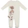 Watercolor Floral Round Neck Long Sleeve Footie, Cream - Footie Pajamas - 1 - thumbnail