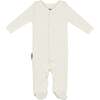 Waffle Round Neck Long Sleeve Snap Footie, Cream - Footie Pajamas - 1 - thumbnail