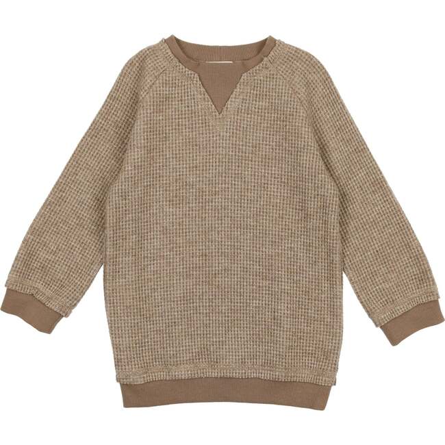 Waffle Knit Sparkle Crew Neck Relaxed Fit Sweater, Taupe