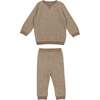 Waffle Knit Ribbed Trim Sweater & Pant Sparkle Set, Taupe - Mixed Apparel Set - 1 - thumbnail