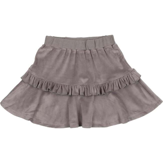 Velour Tired Ruffle A-Line Short Skirt, Grey