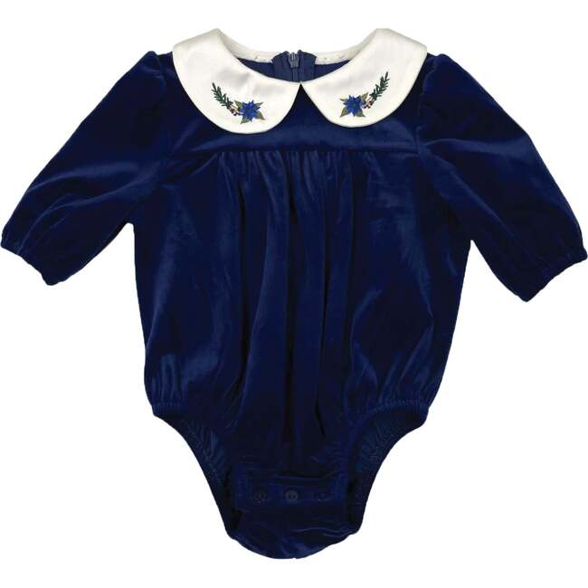 Velvet Butter Peter Pan Collar Long Sleeve Romper, Navy