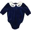 Velvet Butter Peter Pan Collar Long Sleeve Romper, Navy - Onesies - 1 - thumbnail