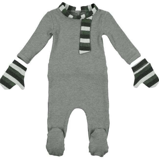 Winter Striped Long Sleeve Footie, Olive - Footie Pajamas - 1