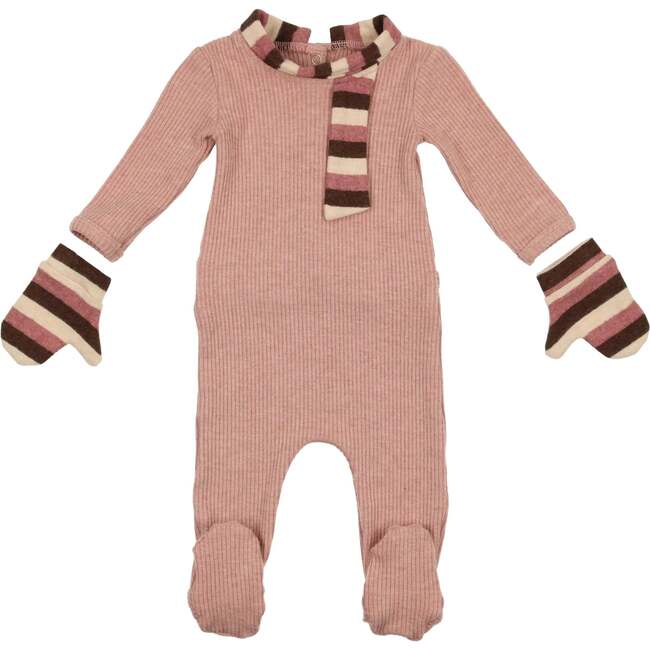 Winter Striped Long Sleeve Footie, Mauve