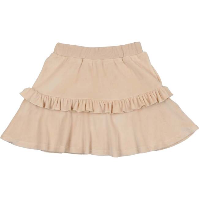 Velour Tired Ruffle A-Line Short Skirt, Cream