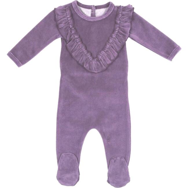 Velour Ruffle Long Sleeve Footie, Plum