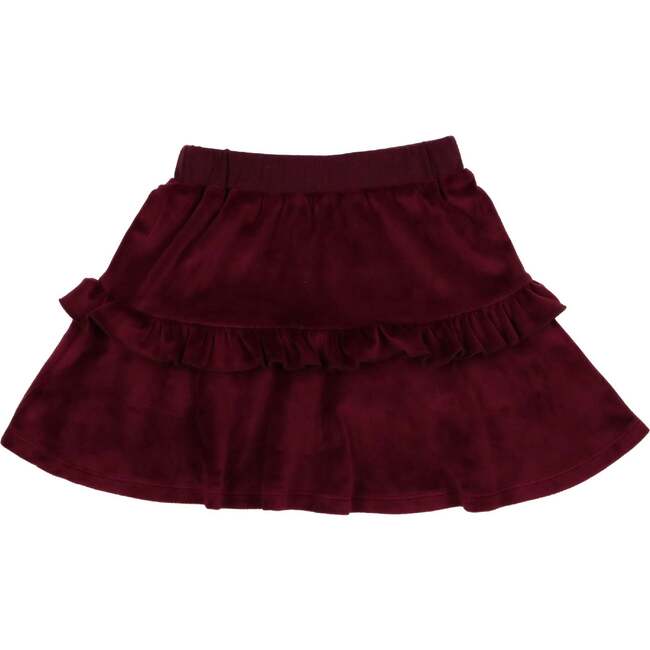 Velour Tired Ruffle A-Line Short Skirt, Burgundy