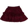 Velour Tired Ruffle A-Line Short Skirt, Burgundy - Skirts - 1 - thumbnail