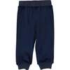 Velour Ribbed Waist & Cuff Crew Pants, Navy - Sweatpants - 1 - thumbnail