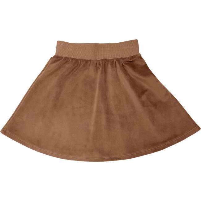 Velour Ribbed Waist A-Line Short Skirt, Taupe