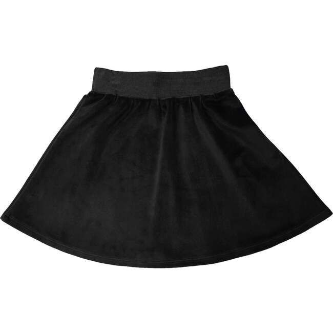 Velour Ribbed Waist A-Line Short Skirt, Black