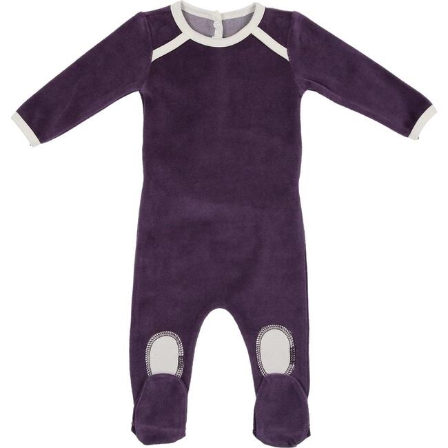 Velour Patch Long Sleeve Footie, Plum