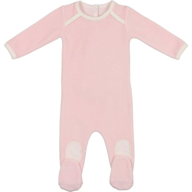 Velour Patch Long Sleeve Footie, Pale Pink