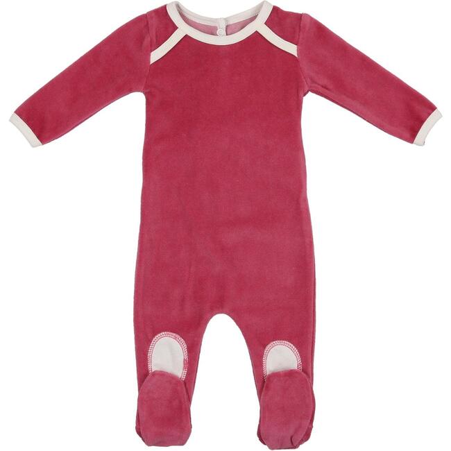 Velour Patch Long Sleeve Footie, Berry