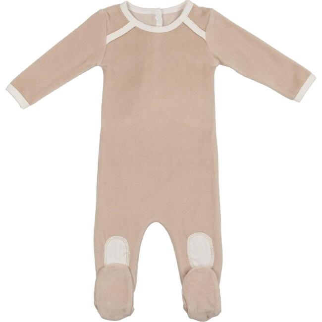 Velour Patch Long Sleeve Footie, Sand