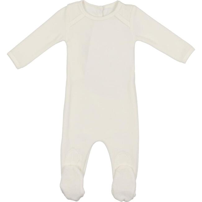 Velour Patch Long Sleeve Footie, Ivory