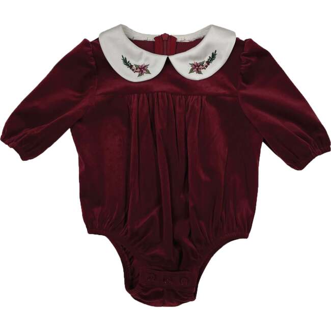 Velvet Butter Peter Pan Collar Long Sleeve Romper, Burgundy