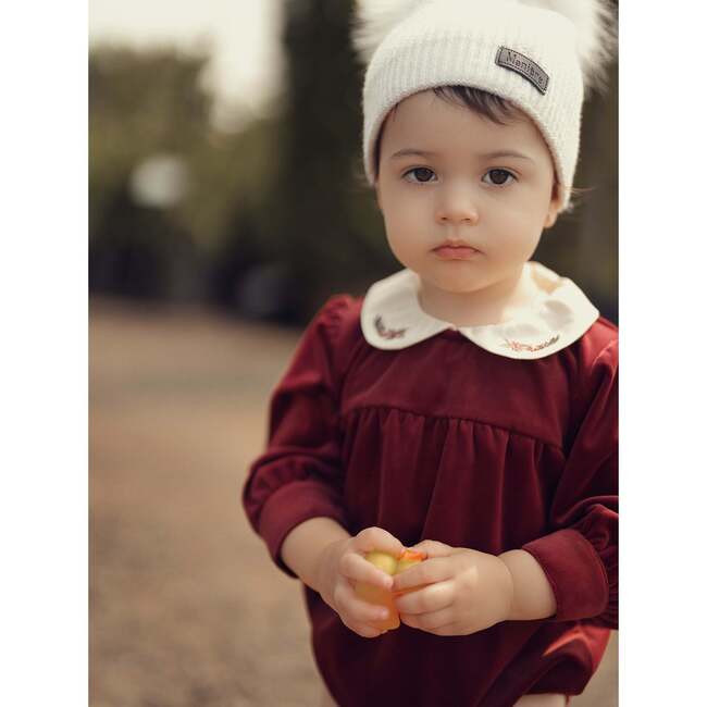 Velvet Butter Peter Pan Collar Long Sleeve Romper, Burgundy - Onesies - 2