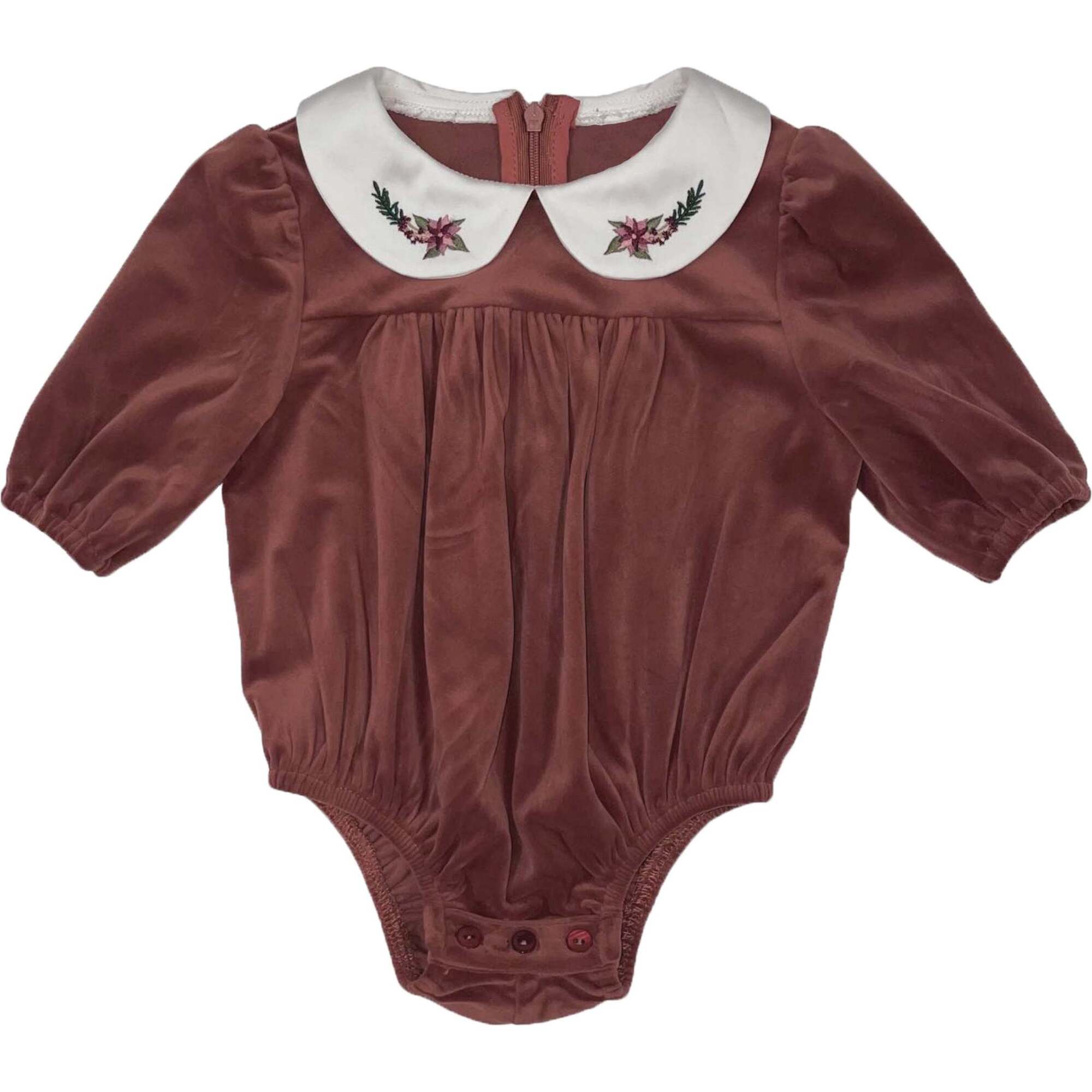 Velvet Butter Peter Pan Collar Long Sleeve Romper, Mauve - Onesies - 1
