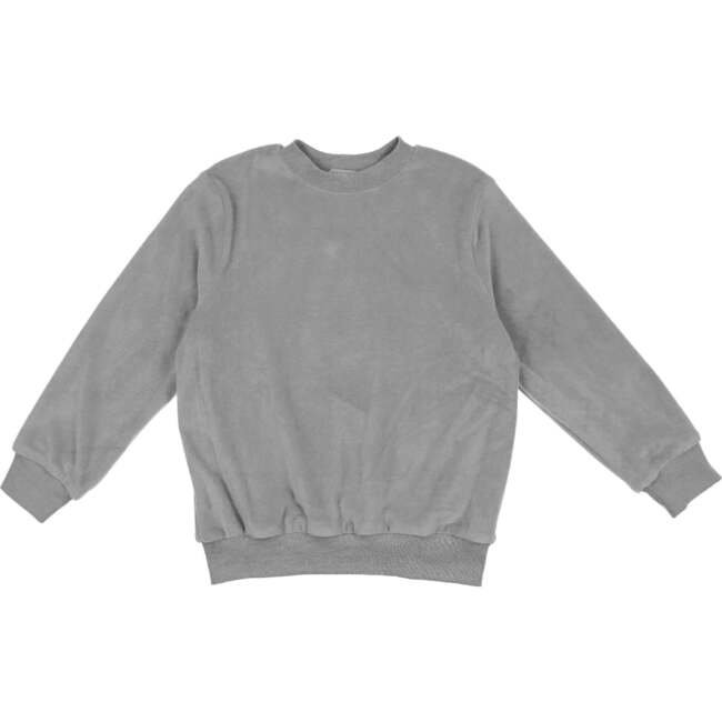 Velour Crew Neck Ribbed Cuff Long Sleeve Shirt, Grey