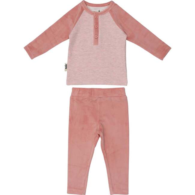 Velour Contrast Raglan Sleeve Henley Tee & Pant 2-Piece Set, Blossom - Mixed Apparel Set - 1