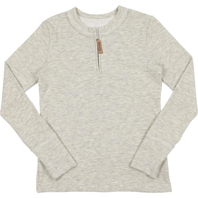 Unisex Cotton Cashmere Zipper Henley Shirt, Heather White