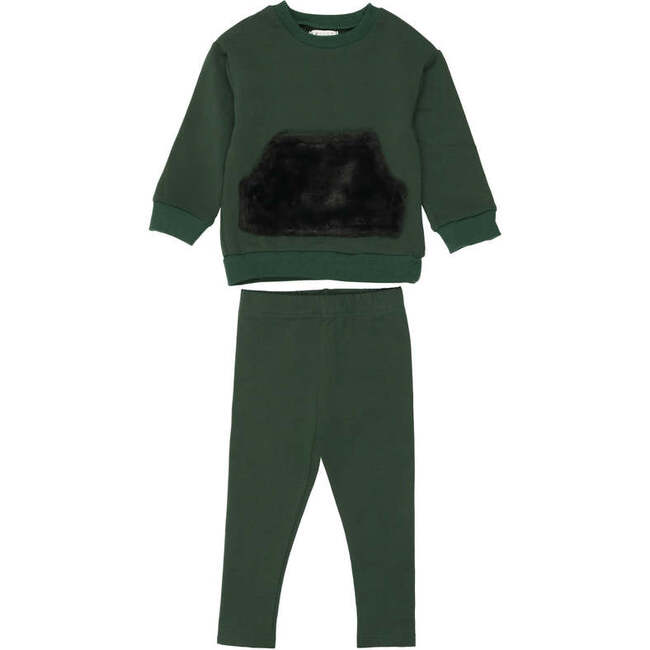 Unisex Couture Contrast Front Pocket Sweater & Pant 2-Piece Set, Forest Green & Black