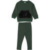 Unisex Couture Contrast Front Pocket Sweater & Pant 2-Piece Set, Forest Green & Black - Mixed Apparel Set - 1 - thumbnail