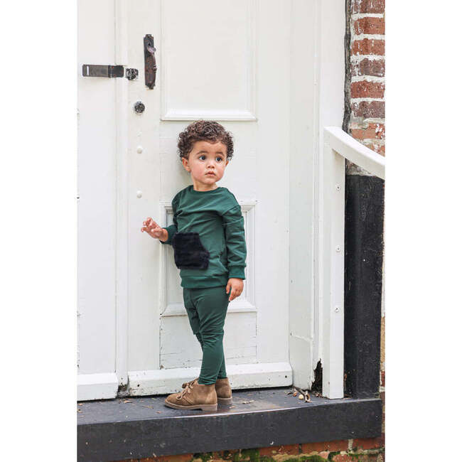 Unisex Couture Contrast Front Pocket Sweater & Pant 2-Piece Set, Forest Green & Black - Mixed Apparel Set - 2