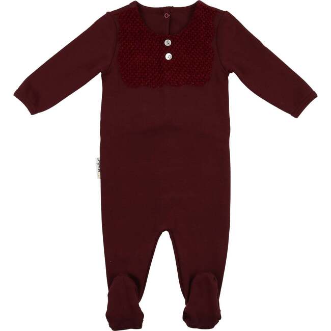 Velour Bib Girls Long Sleeve Footie, Burgundy