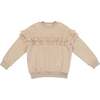 Velour Crew Neck Ruffle Chest Long Sleeve Sweatshirt, Cream - Sweatshirts - 1 - thumbnail