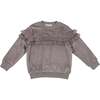 Velour Crew Neck Ruffle Chest Long Sleeve Sweatshirt, Grey - Sweatshirts - 1 - thumbnail