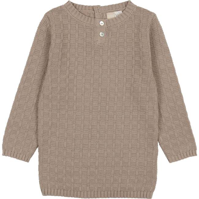 Tiny Tiles Knit Crew Neck Henley Sweater, Taupe