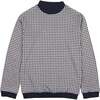 Unisex Soft Gingham Contrast Mock Neck & Cuff Top, Navy - Sweaters - 1 - thumbnail