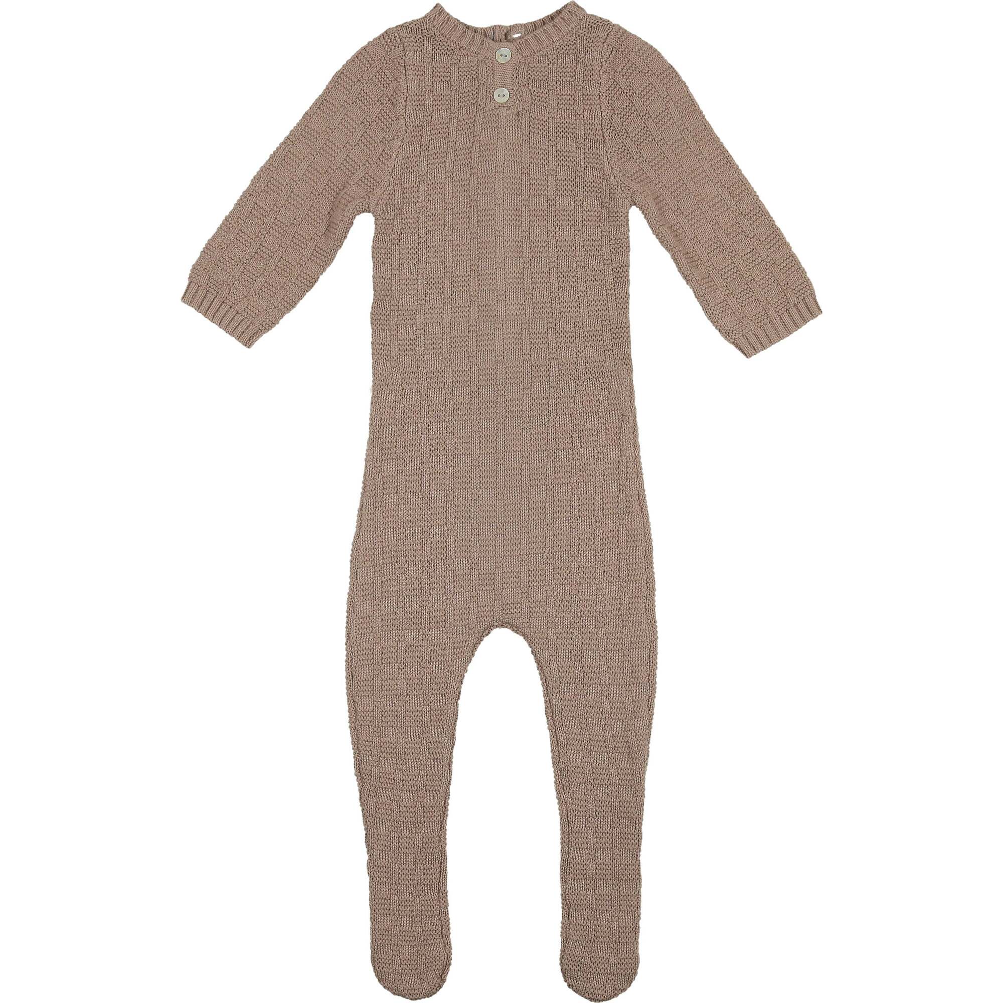 Tiny Tiles Knit Crew Neck Henley Long Sleeve Footie, White - Onesies - 1