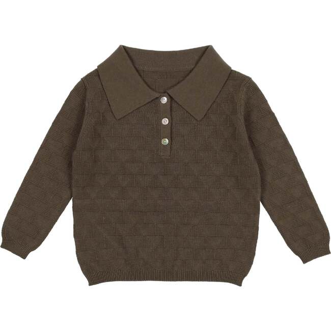 Textured Triangle Classic Collared Relaxed Fit Sweater, Olive