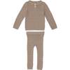 Tiny Tiles Knit Crew Neck Henley Sweater & Pant 2-Piece Set, Taupe - Mixed Apparel Set - 1 - thumbnail