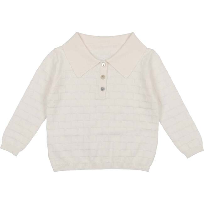 Textured Triangle Classic Collared Relaxed Fit Sweater, Ivory