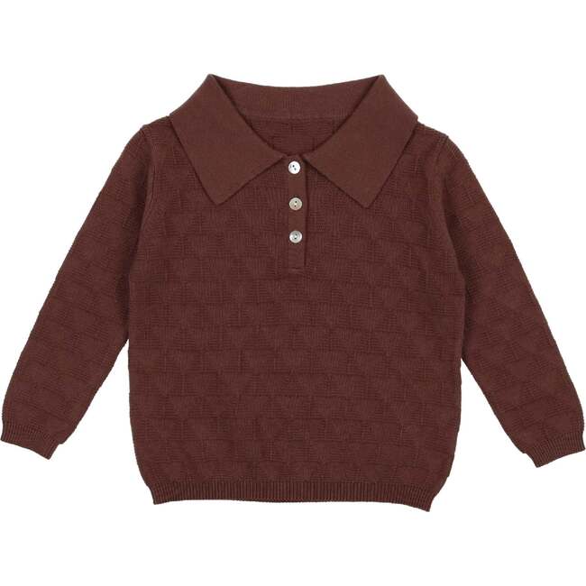 Textured Triangle Classic Collared Relaxed Fit Sweater, Rust